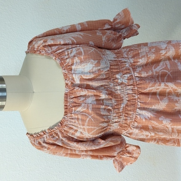 H&M Floral Square Neck Empire Puff Sleeve Dress Orange L cottagecore peasant - Picture 3 of 5